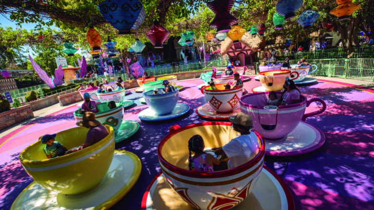 Guests enjoy a spin on Mad Tea Party in Fantasyland as Disneyland Park in Anaheim, California, reopens on Friday, April 30, 2021. Disneyland Resort welcomes guests back to this Happiest Place on Earth, reopening Disneyland Park, Disney California Adventure Park and Disney’s Grand Californian Hotel & Spa.  (Christian Thompson/Disneyland Resort)